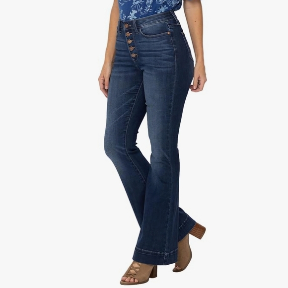 Judy Blue Denim - NWOT Judy Blue | Trouser Flare Button Fly Dark Denim Jeans, Womens 13/31